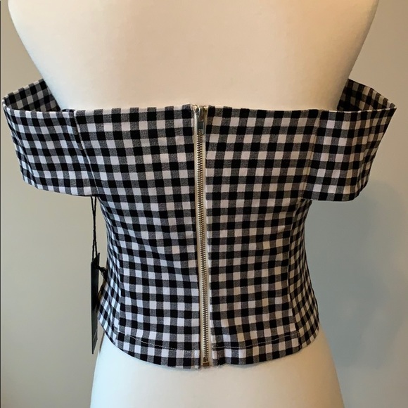 NWT F21 Gingham Off-the-Shoulder Crop Top, Size S - Picture 3 of 5